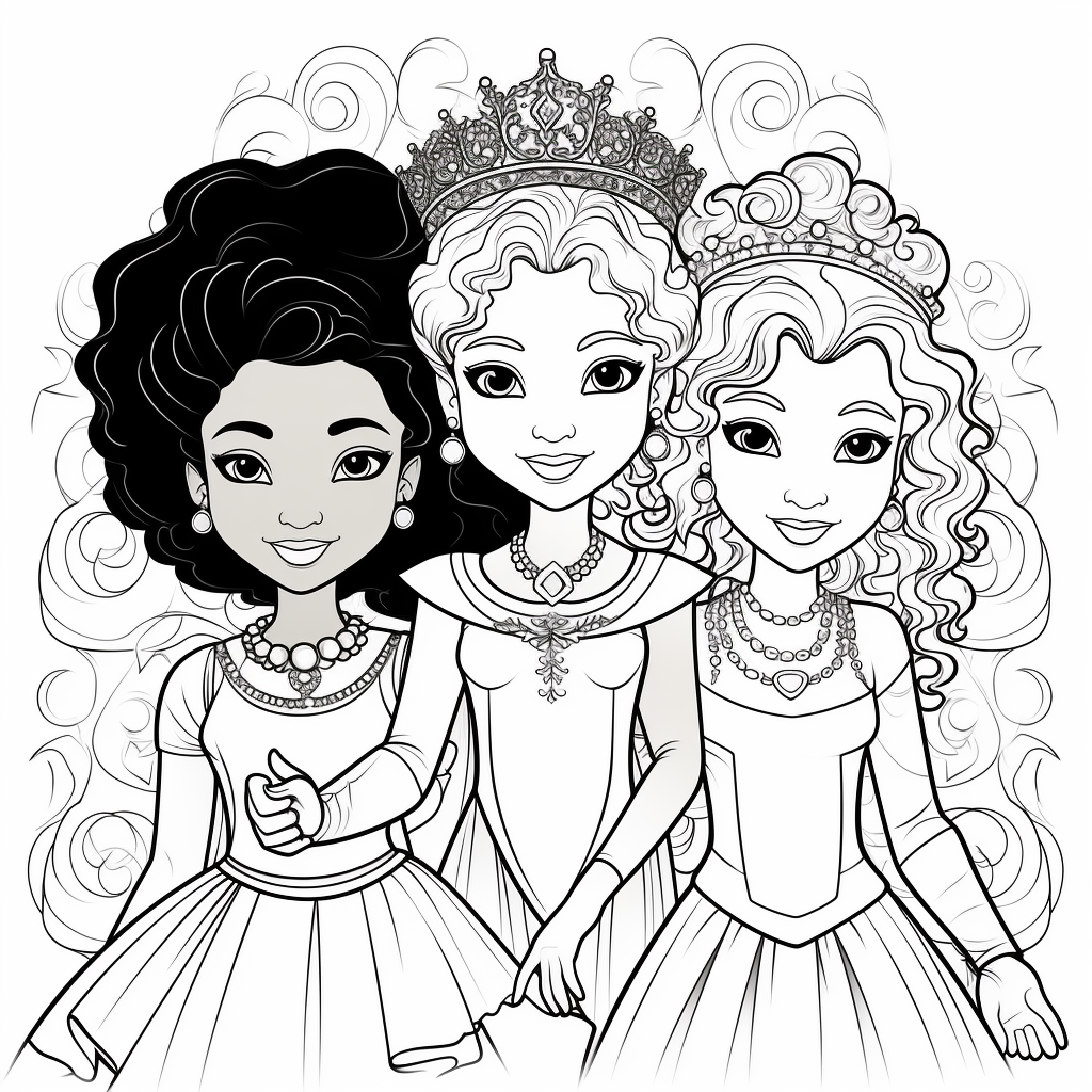 Three princesses coloring page